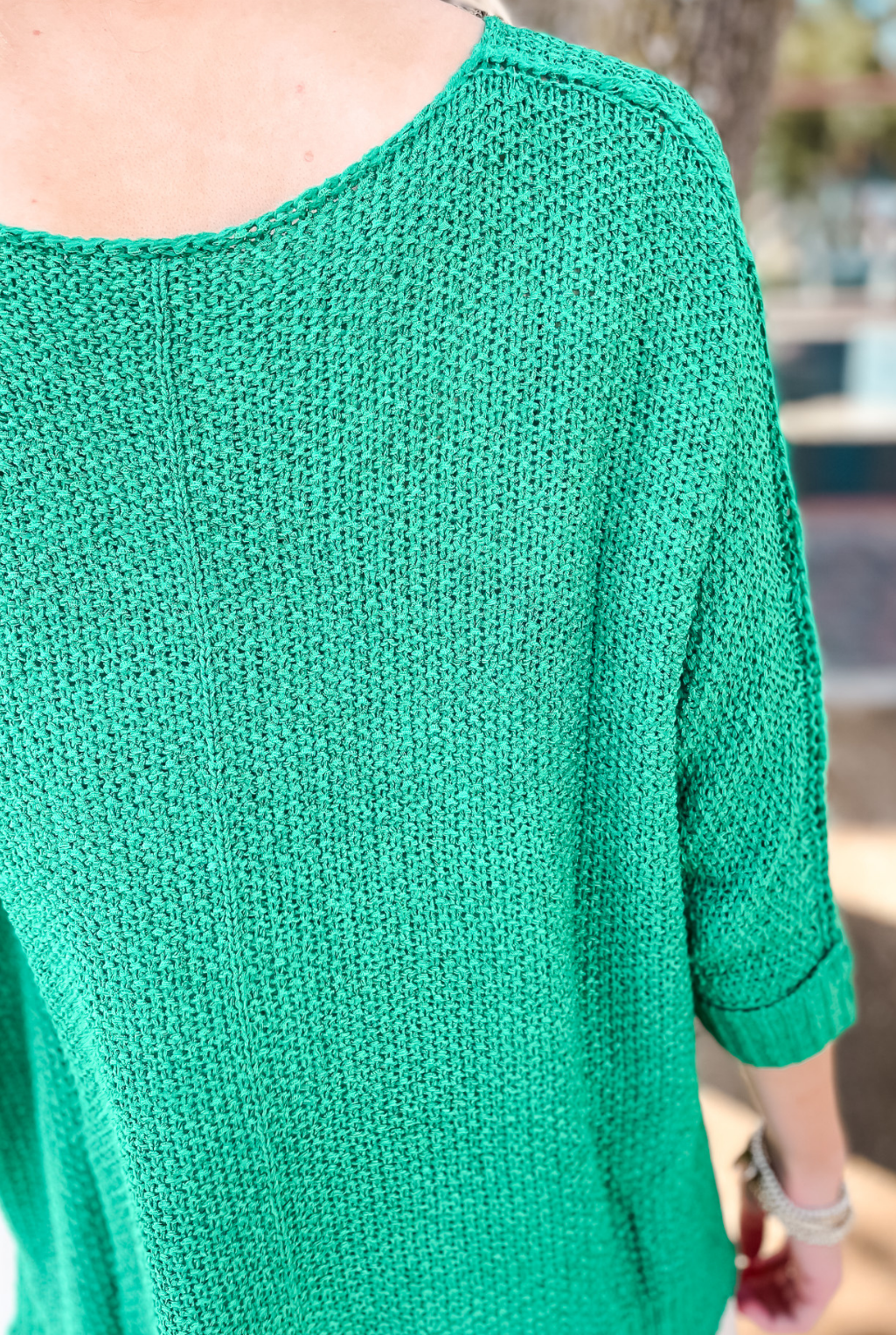 Crew Neck Knit Sweater - Green