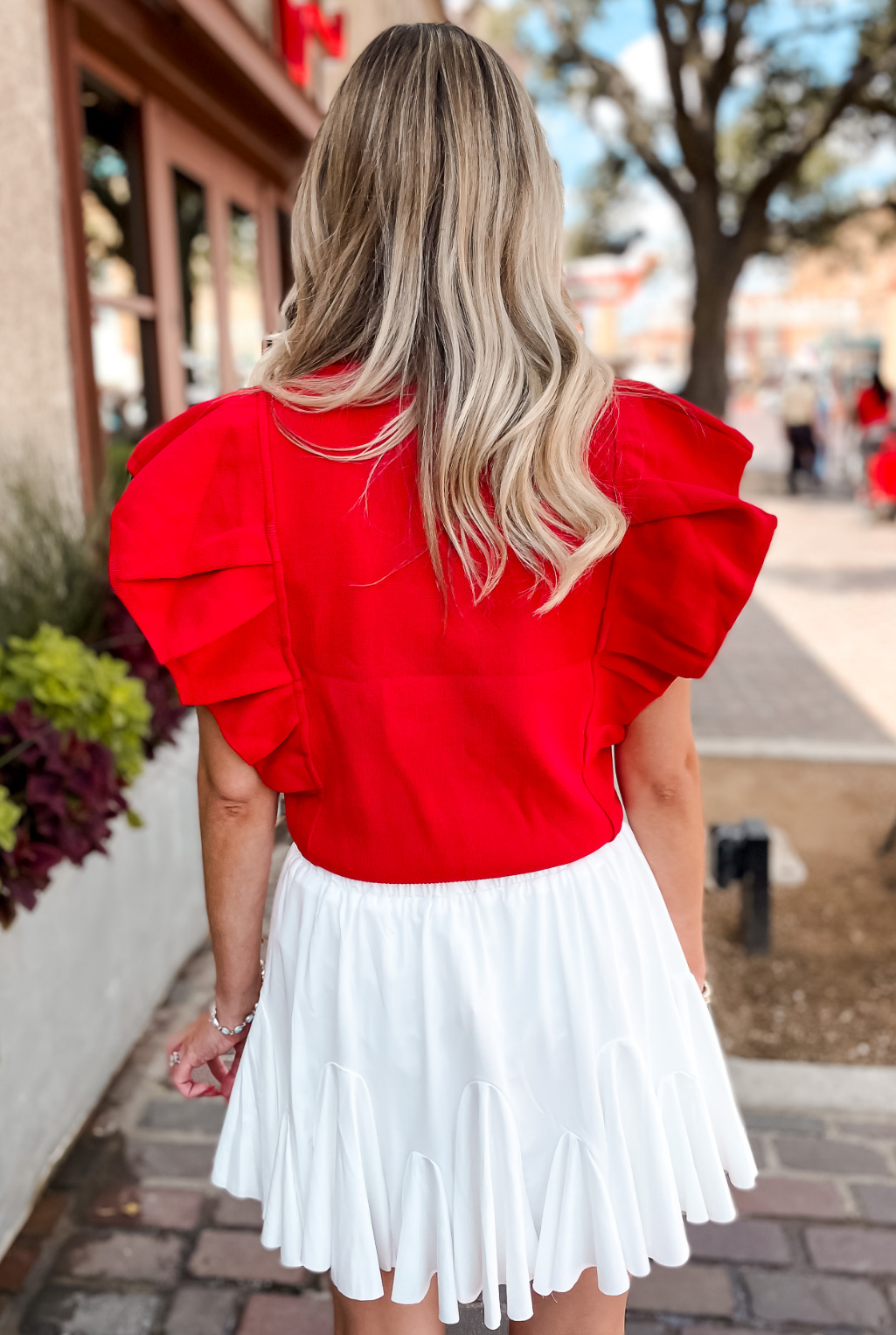 Pleated Cap Sleeve Top - Red