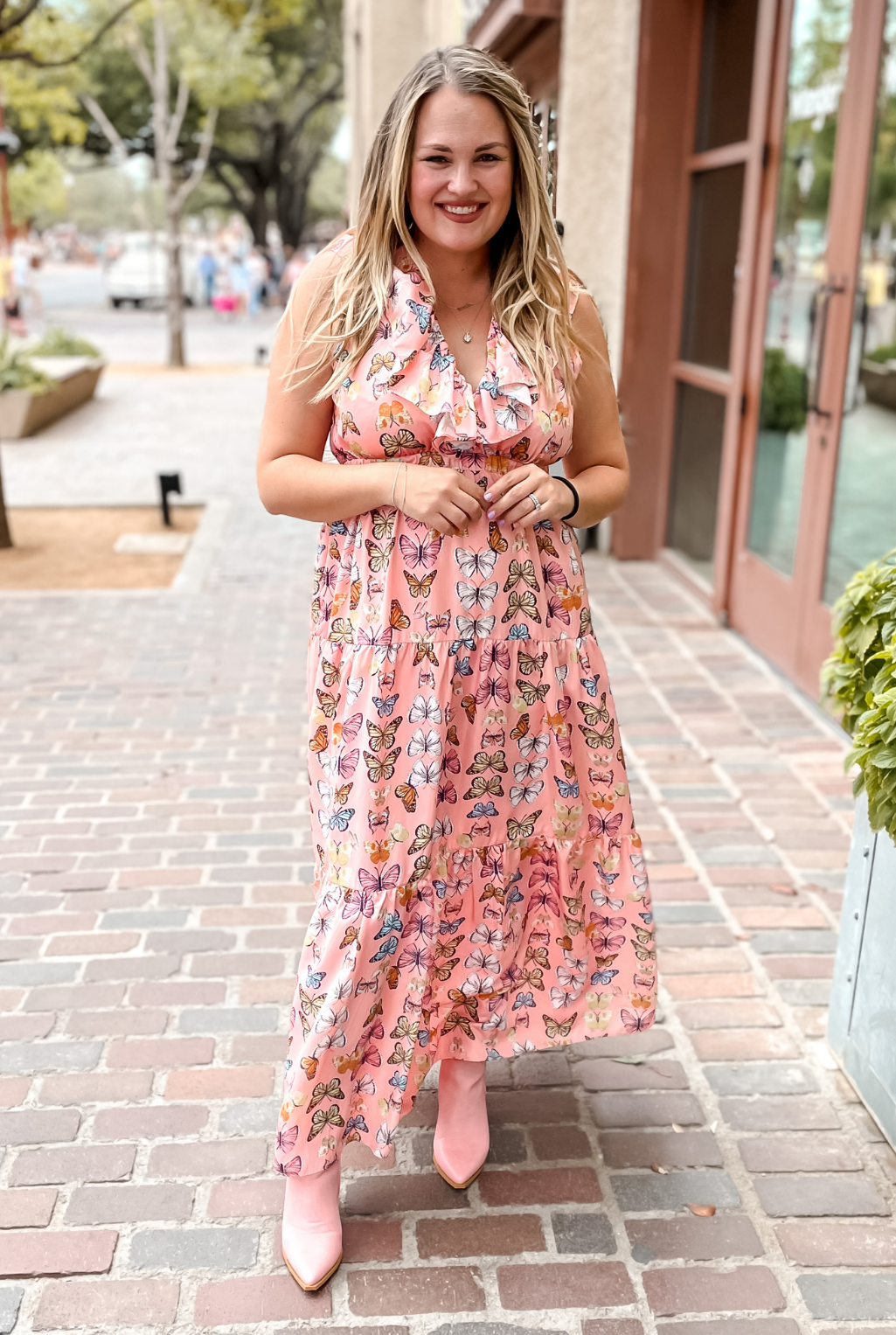 Crawford Flutter Dress - Peach/Multi