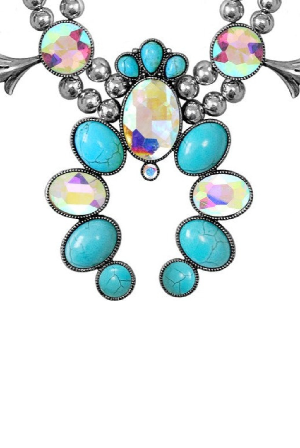 Jewel Squash Blossom Necklace - Clear/Turquoise