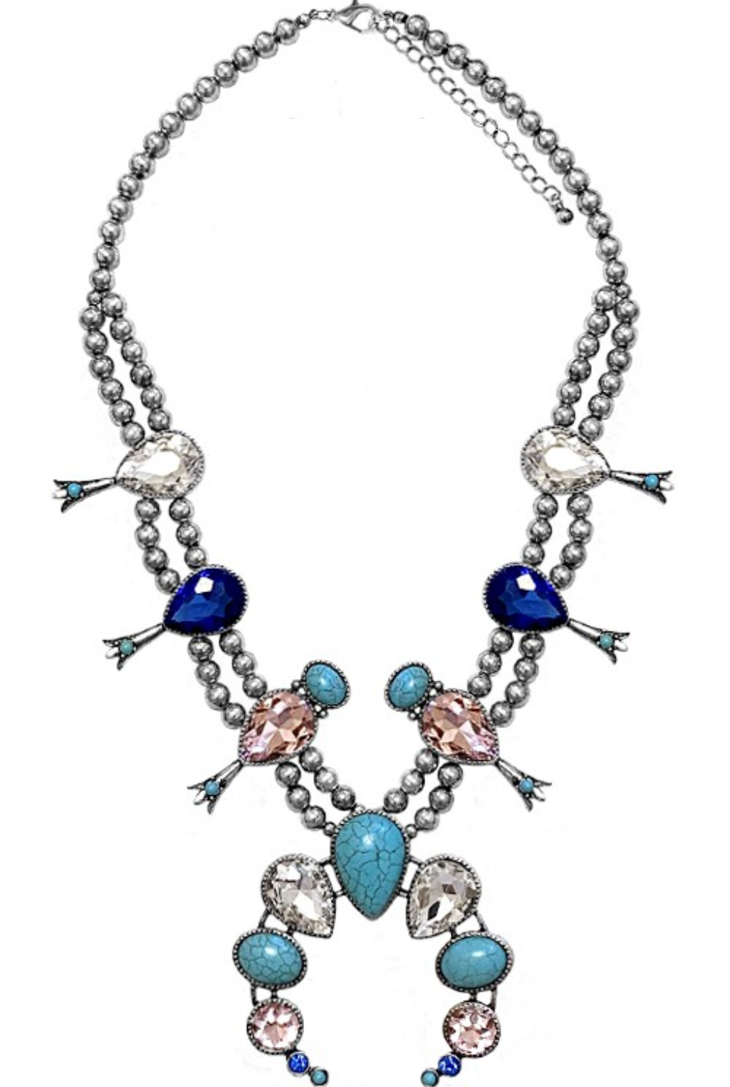 Jewel Squash Blossom Necklace - Clear/Turquoise/Blue