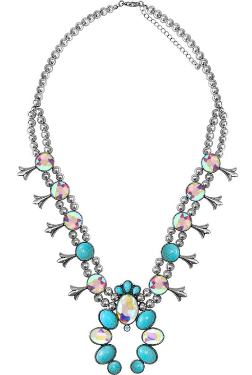 Jewel Squash Blossom Necklace - Clear/Turquoise