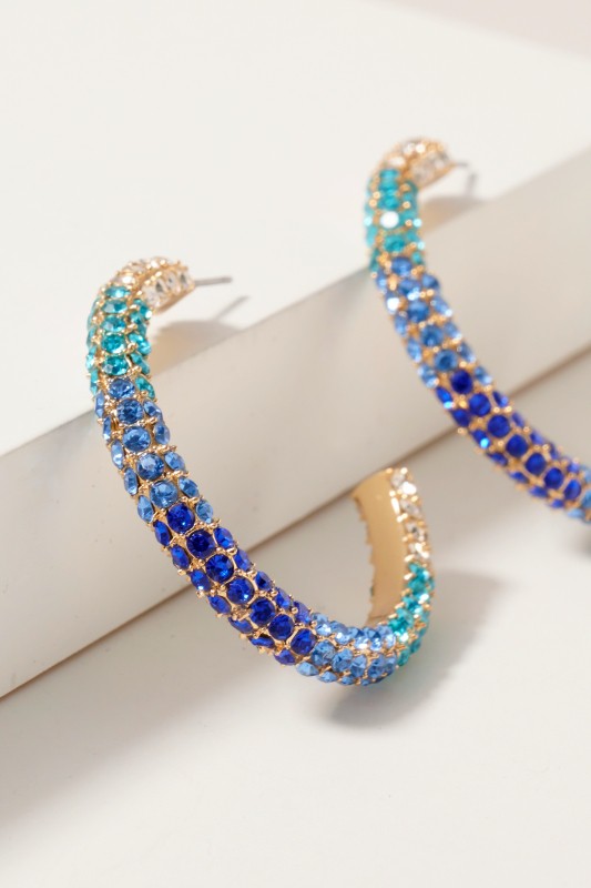 Rhinestone Hoop Earring - Blue