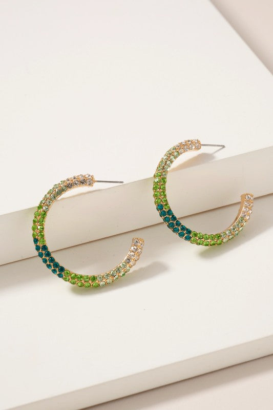 Rhinestone Hoop Earring - Green