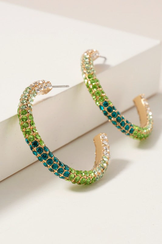 Rhinestone Hoop Earring - Green