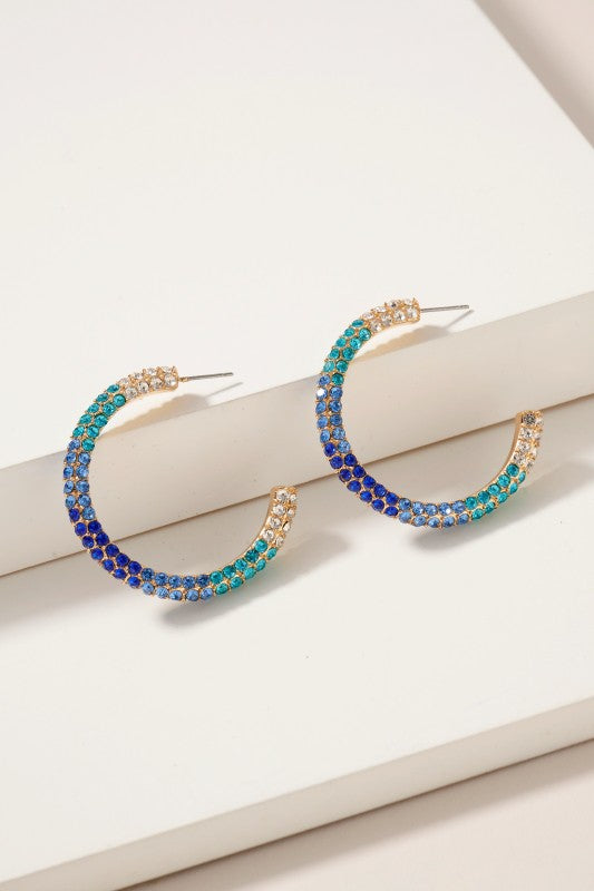 Rhinestone Hoop Earring - Blue