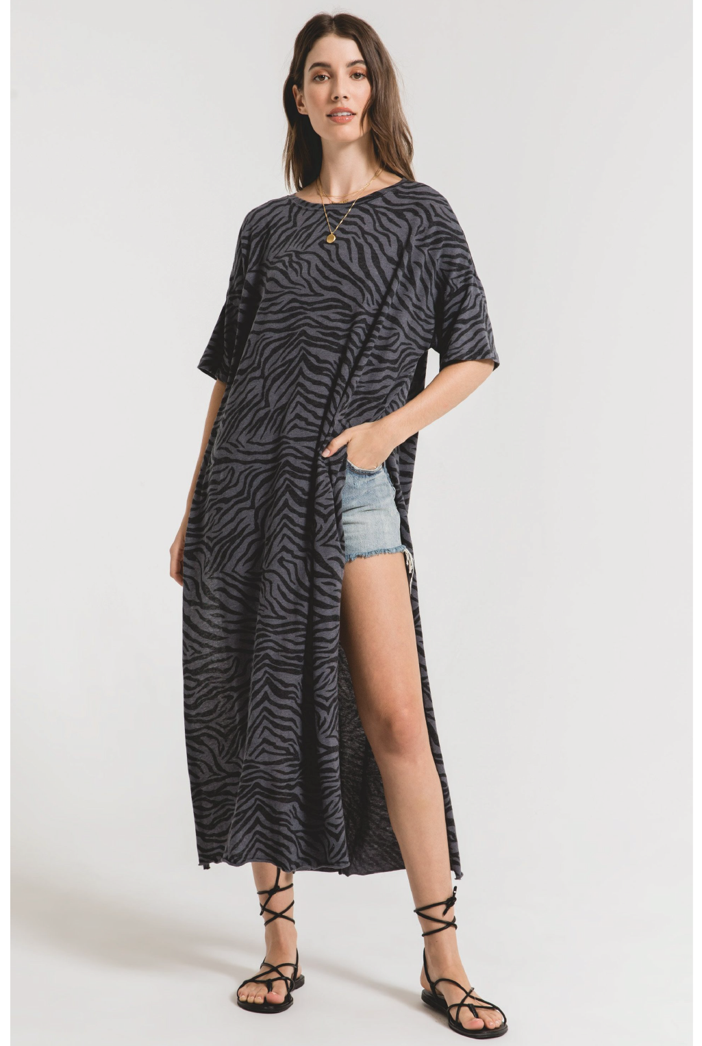 Zebra Maxi Tee - Charcoal - Tucker Brown