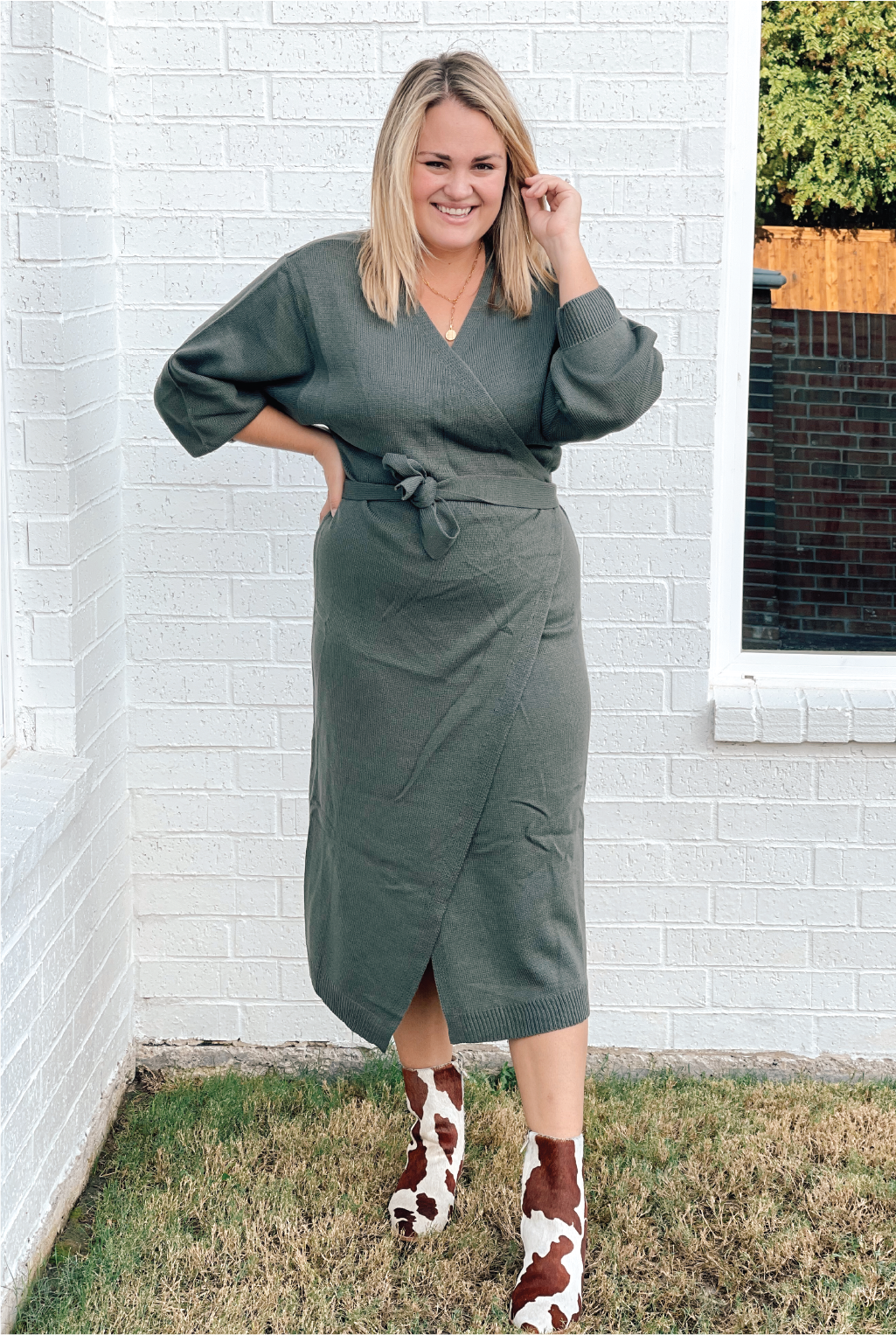 Daphne Sweater Wrap Dress - Olive