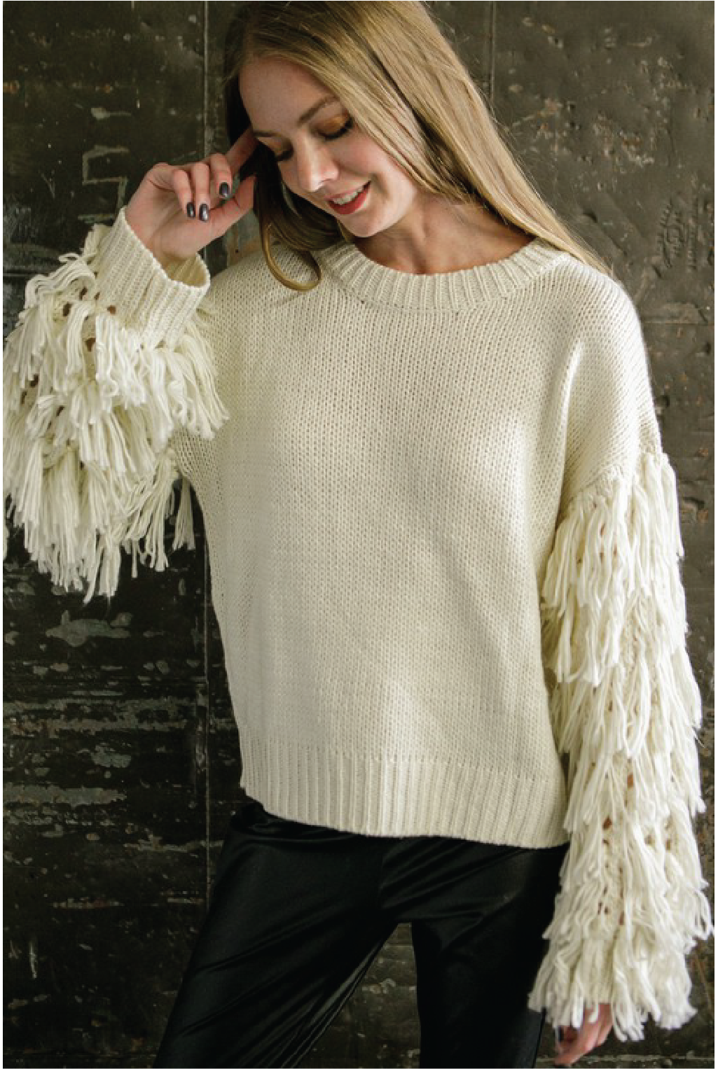 All Over Fringe Sweater - Cream