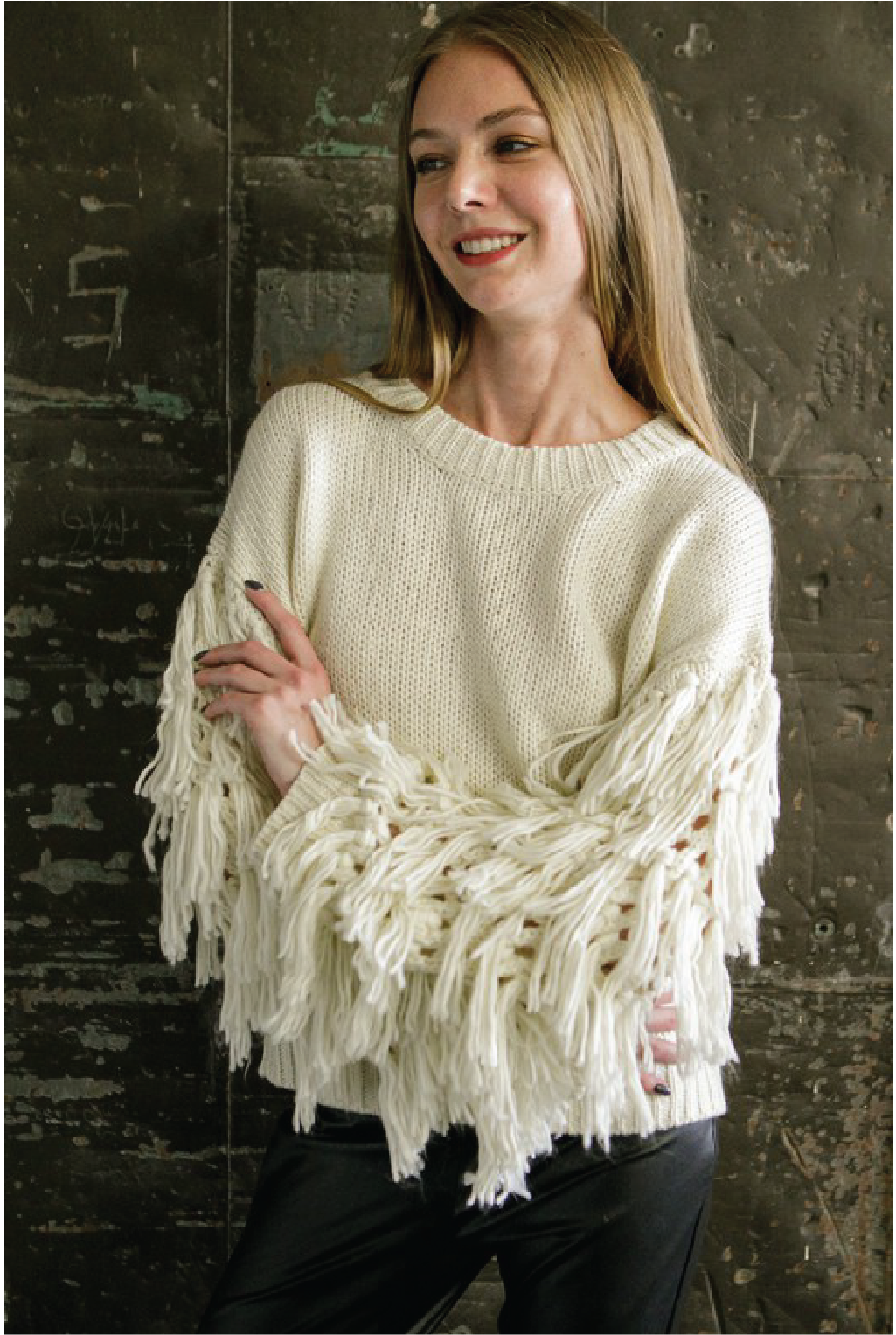 All Over Fringe Sweater - Cream