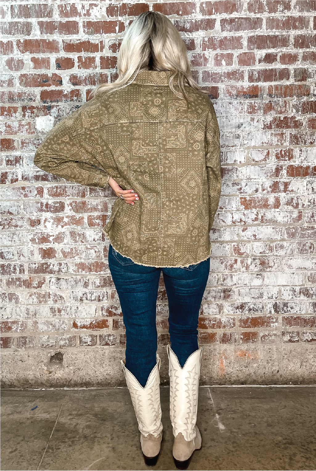 Paisley Washed Twill Denim Jacket - Olive