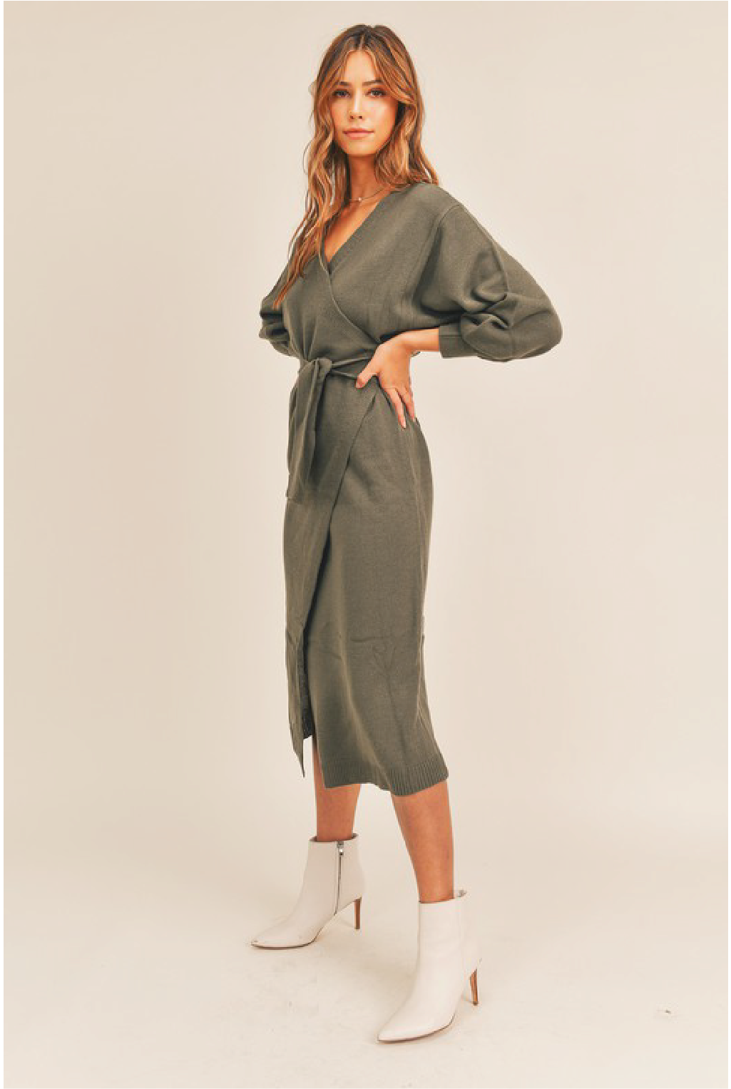 Daphne Sweater Wrap Dress - Olive