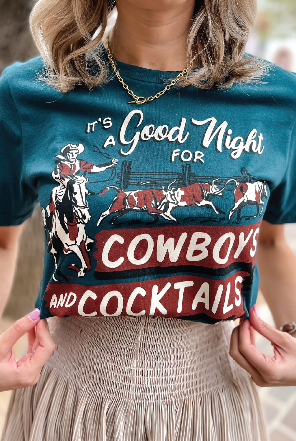 Good Night For Cowboys Tee - Teal