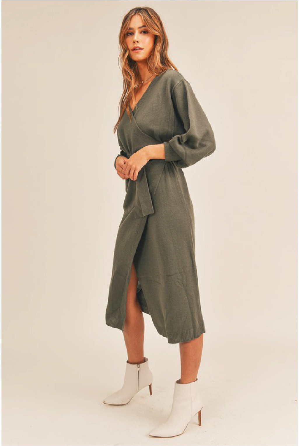 Daphne Sweater Wrap Dress - Olive