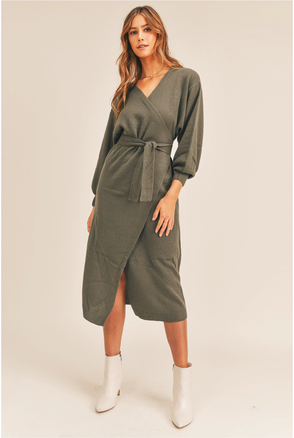 Daphne Sweater Wrap Dress - Olive